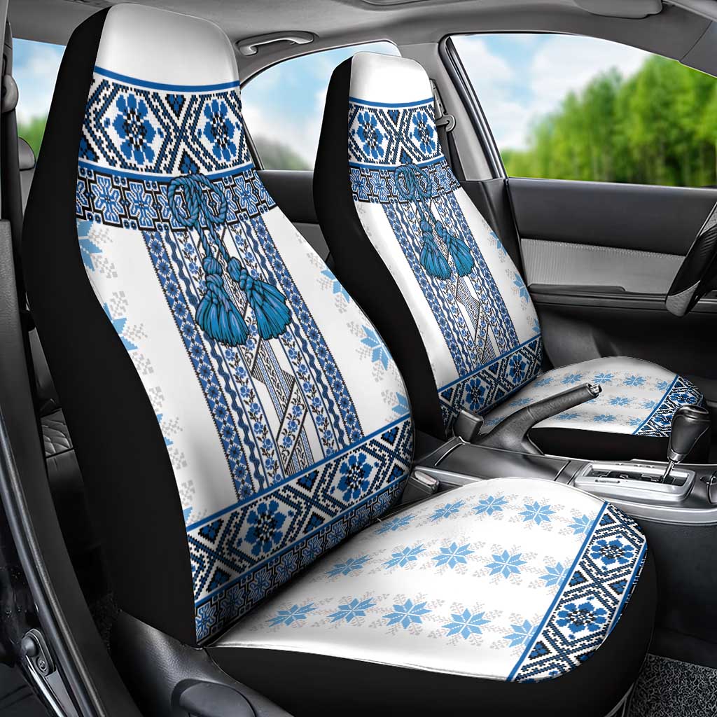 Ukraine Car Seat Cover Traditional Braided Rope Belt Blue Folk Pattern