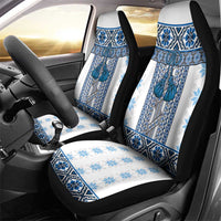 Ukraine Car Seat Cover Traditional Braided Rope Belt Blue Folk Pattern