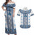 Ukraine Couples Matching Off Shoulder Maxi Dress and Hawaiian Shirt Traditional Braided Rope Belt Blue Folk Pattern