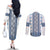 Ukraine Couples Matching Off The Shoulder Long Sleeve Dress and Long Sleeve Button Shirt Traditional Braided Rope Belt Blue Folk Pattern