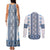 Ukraine Couples Matching Tank Maxi Dress and Long Sleeve Button Shirt Traditional Braided Rope Belt Blue Folk Pattern