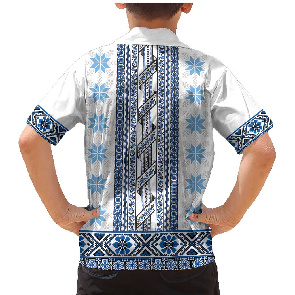 Ukraine Family Matching Mermaid Dress and Hawaiian Shirt Traditional Braided Rope Belt Blue Folk Pattern
