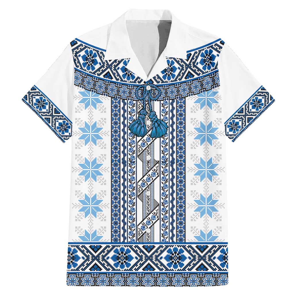 Ukraine Family Matching Mermaid Dress and Hawaiian Shirt Traditional Braided Rope Belt Blue Folk Pattern