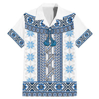 Ukraine Family Matching Mermaid Dress and Hawaiian Shirt Traditional Braided Rope Belt Blue Folk Pattern