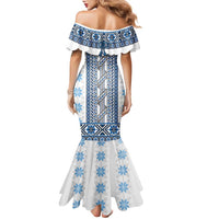 Ukraine Family Matching Mermaid Dress and Hawaiian Shirt Traditional Braided Rope Belt Blue Folk Pattern