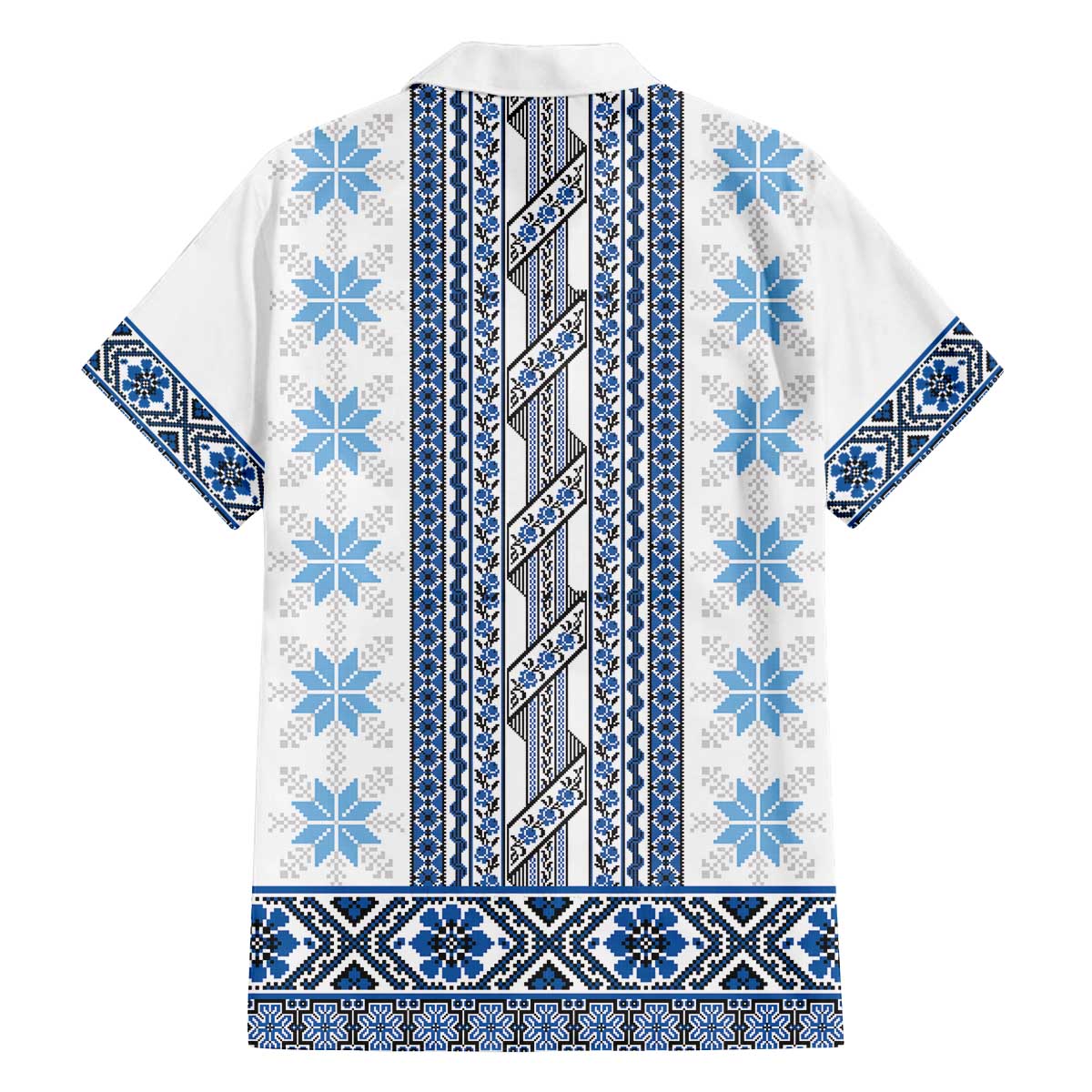 Ukraine Family Matching Off The Shoulder Long Sleeve Dress and Hawaiian Shirt Traditional Braided Rope Belt Blue Folk Pattern
