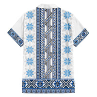 Ukraine Family Matching Off The Shoulder Long Sleeve Dress and Hawaiian Shirt Traditional Braided Rope Belt Blue Folk Pattern