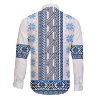 Ukraine Family Matching Off The Shoulder Long Sleeve Dress and Hawaiian Shirt Traditional Braided Rope Belt Blue Folk Pattern