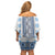 Ukraine Family Matching Off Shoulder Short Dress and Hawaiian Shirt Traditional Braided Rope Belt Blue Folk Pattern