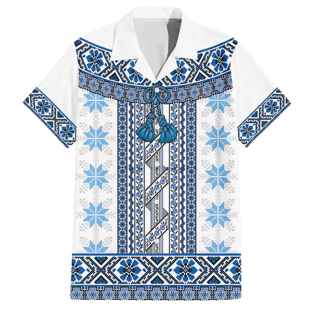 Ukraine Family Matching Puletasi and Hawaiian Shirt Traditional Braided Rope Belt Blue Folk Pattern