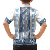 Ukraine Family Matching Short Sleeve Bodycon Dress and Hawaiian Shirt Traditional Braided Rope Belt Blue Folk Pattern