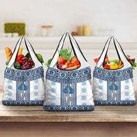 Ukraine Grocery Bag Traditional Braided Rope Belt Blue Folk Pattern