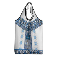 Ukraine Grocery Bag Traditional Braided Rope Belt Blue Folk Pattern