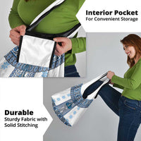 Ukraine Grocery Bag Traditional Braided Rope Belt Blue Folk Pattern