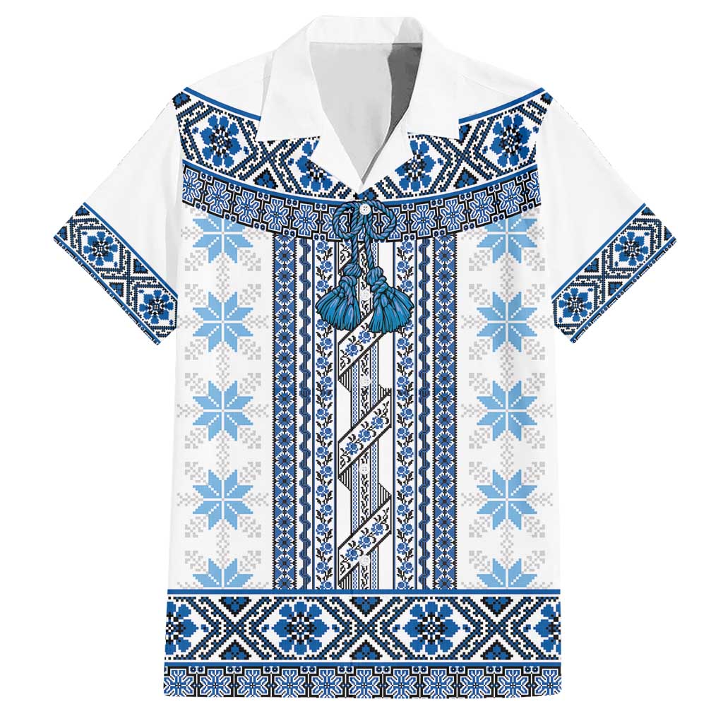 Ukraine Hawaiian Shirt Traditional Braided Rope Belt Blue Folk Pattern