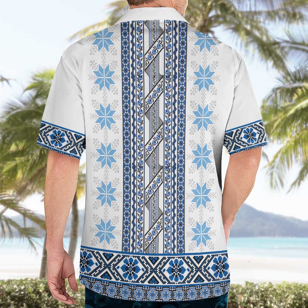 Ukraine Hawaiian Shirt Traditional Braided Rope Belt Blue Folk Pattern