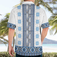 Ukraine Hawaiian Shirt Traditional Braided Rope Belt Blue Folk Pattern