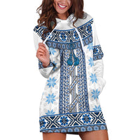Ukraine Hoodie Dress Traditional Braided Rope Belt Blue Folk Pattern