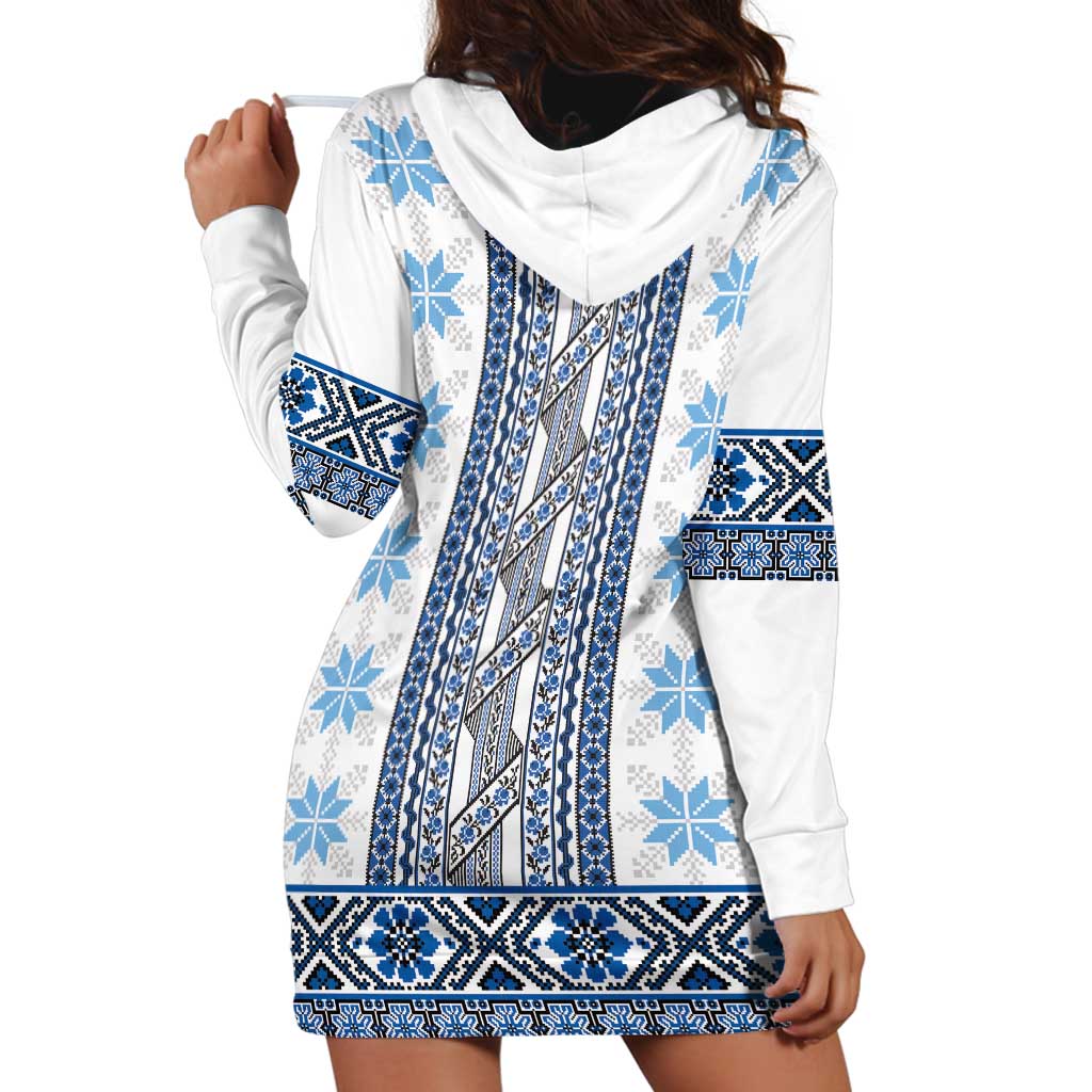 Ukraine Hoodie Dress Traditional Braided Rope Belt Blue Folk Pattern