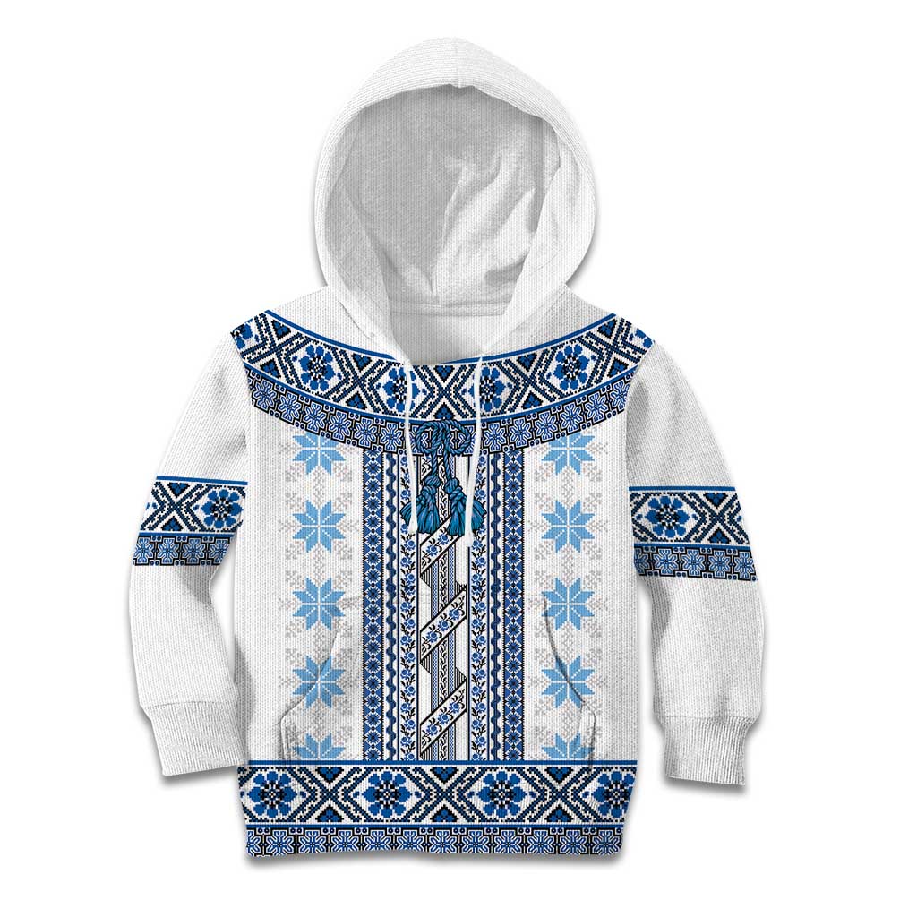 Ukraine Kid Hoodie Traditional Braided Rope Belt Blue Folk Pattern