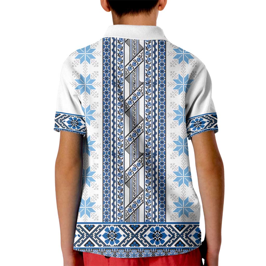 Ukraine Kid Polo Shirt Traditional Braided Rope Belt Blue Folk Pattern
