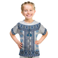 Ukraine Kid T Shirt Traditional Braided Rope Belt Blue Folk Pattern