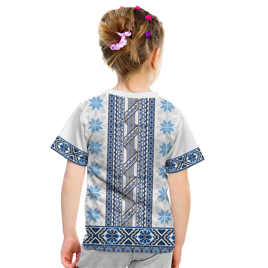 Ukraine Kid T Shirt Traditional Braided Rope Belt Blue Folk Pattern