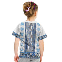 Ukraine Kid T Shirt Traditional Braided Rope Belt Blue Folk Pattern