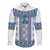 Ukraine Long Sleeve Button Shirt Traditional Braided Rope Belt Blue Folk Pattern
