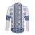 Ukraine Long Sleeve Button Shirt Traditional Braided Rope Belt Blue Folk Pattern