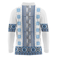 Ukraine Long Sleeve Polo Shirt Traditional Braided Rope Belt Blue Folk Pattern