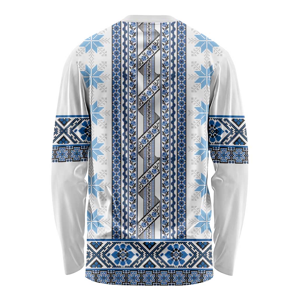 Ukraine Long Sleeve Shirt Traditional Braided Rope Belt Blue Folk Pattern