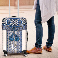 Ukraine Luggage Cover Traditional Braided Rope Belt Blue Folk Pattern