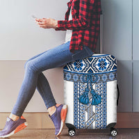 Ukraine Luggage Cover Traditional Braided Rope Belt Blue Folk Pattern