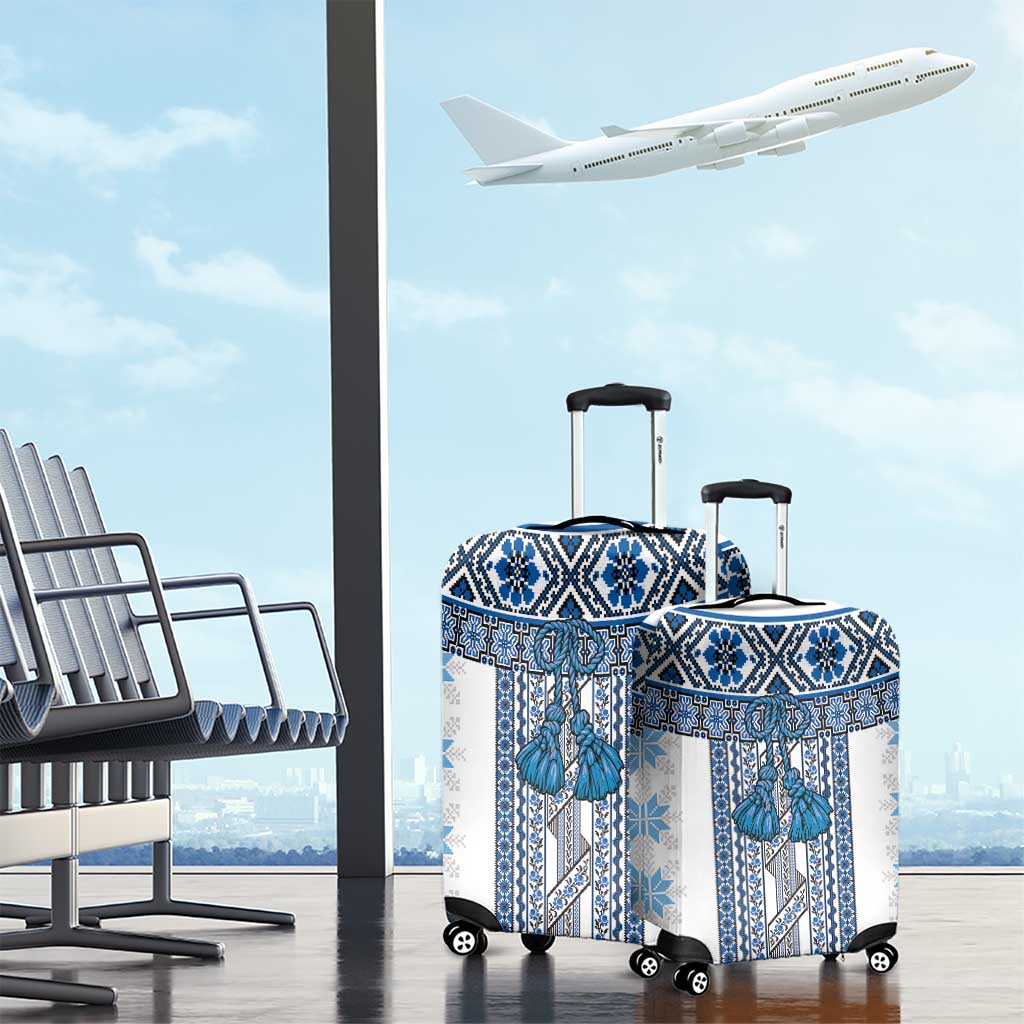 Ukraine Luggage Cover Traditional Braided Rope Belt Blue Folk Pattern