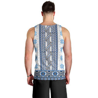 Ukraine Men Tank Top Traditional Braided Rope Belt Blue Folk Pattern