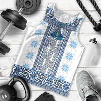 Ukraine Men Tank Top Traditional Braided Rope Belt Blue Folk Pattern