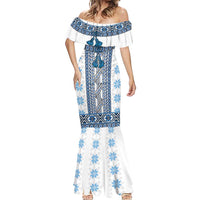 Ukraine Mermaid Dress Traditional Braided Rope Belt Blue Folk Pattern