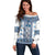 Ukraine Off Shoulder Sweater Traditional Braided Rope Belt Blue Folk Pattern
