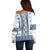 Ukraine Off Shoulder Sweater Traditional Braided Rope Belt Blue Folk Pattern