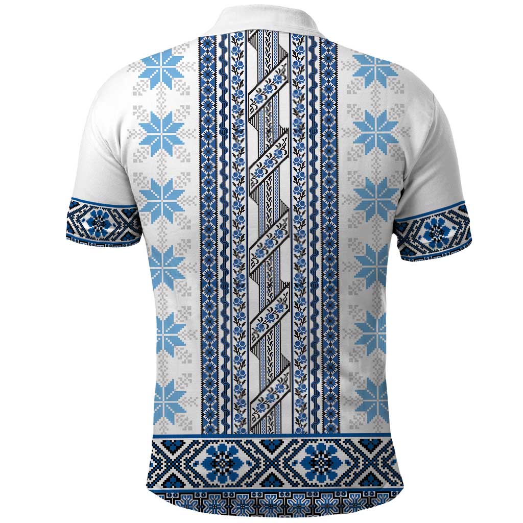 Ukraine Polo Shirt Traditional Braided Rope Belt Blue Folk Pattern