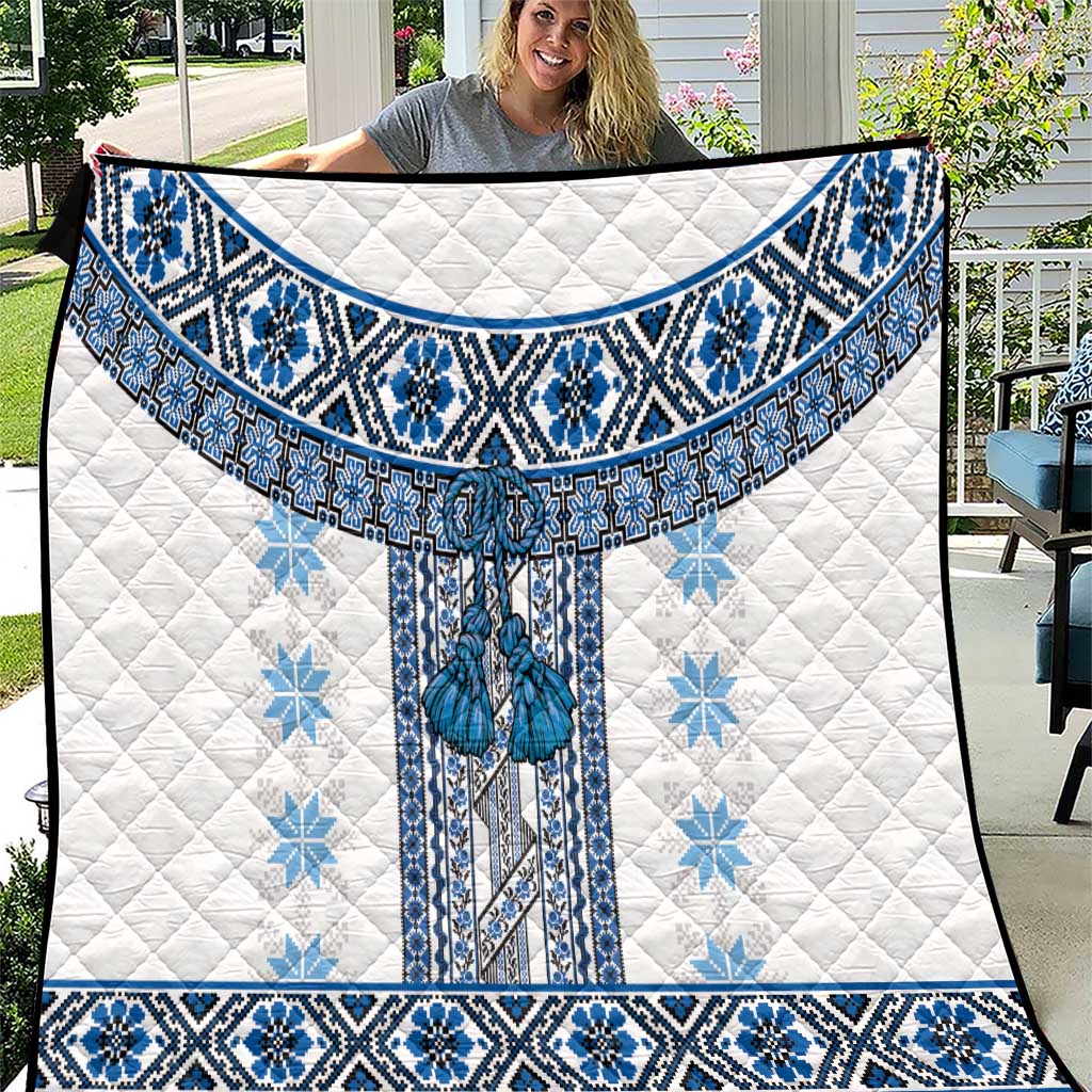 Ukraine Quilt Traditional Braided Rope Belt Blue Folk Pattern