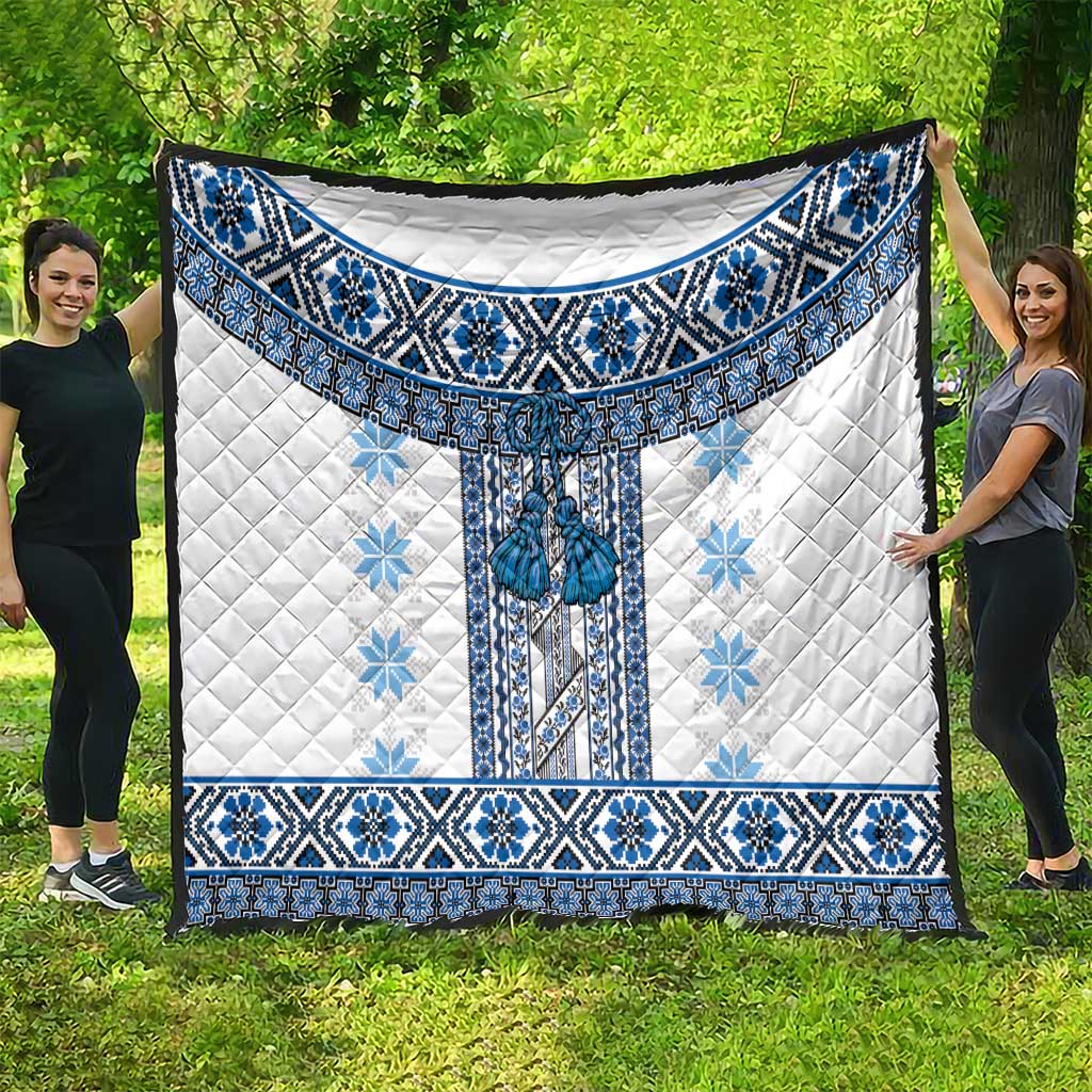 Ukraine Quilt Traditional Braided Rope Belt Blue Folk Pattern