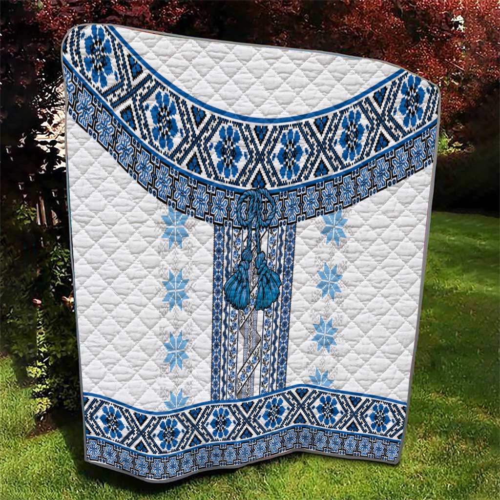 Ukraine Quilt Traditional Braided Rope Belt Blue Folk Pattern