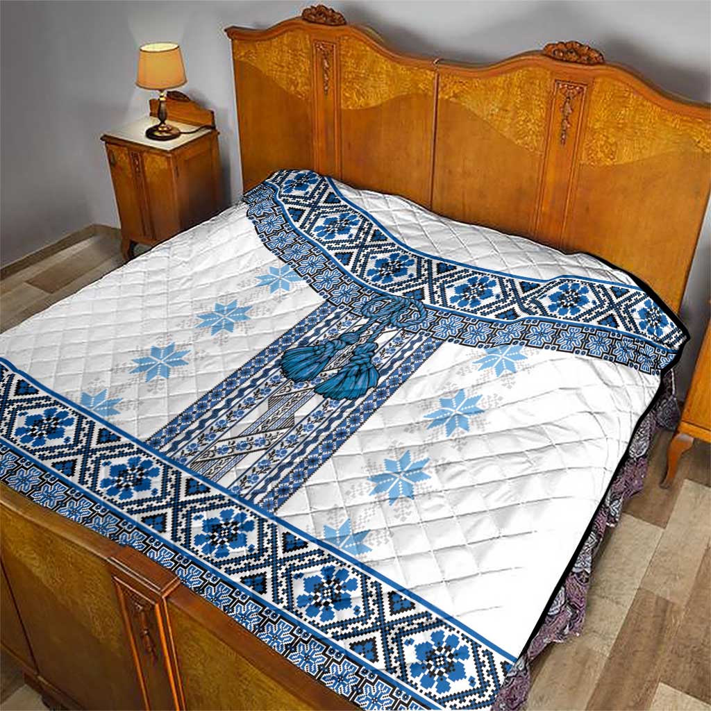 Ukraine Quilt Traditional Braided Rope Belt Blue Folk Pattern