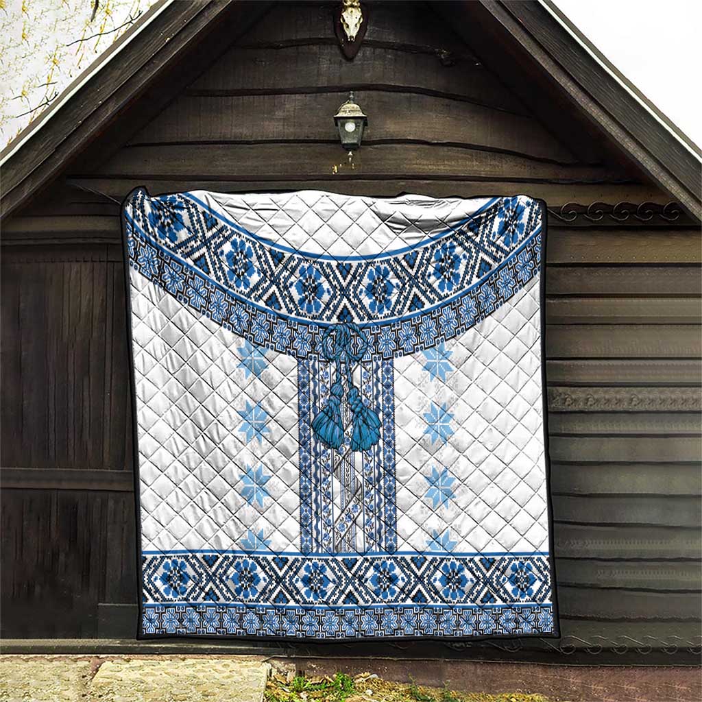 Ukraine Quilt Traditional Braided Rope Belt Blue Folk Pattern