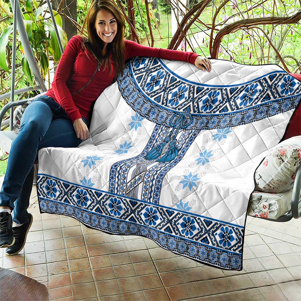 Ukraine Quilt Traditional Braided Rope Belt Blue Folk Pattern