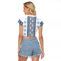 Ukraine Raglan Cropped T Shirt Traditional Braided Rope Belt Blue Folk Pattern