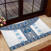 Ukraine Rubber Doormat Traditional Braided Rope Belt Blue Folk Pattern
