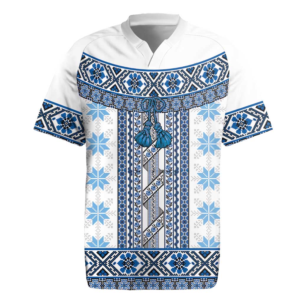 Ukraine Rugby Jersey Traditional Braided Rope Belt Blue Folk Pattern